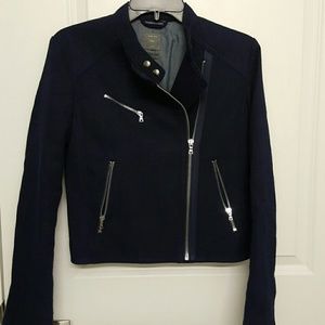 - The GAP navy blue biker jacket worn twice
